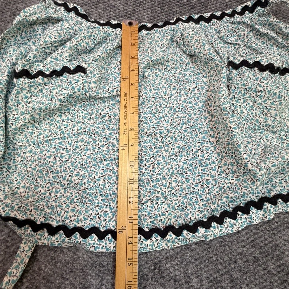 Vintage Handmade Half Apron W/ Pockets Cottagecore Country Cute Blue floral